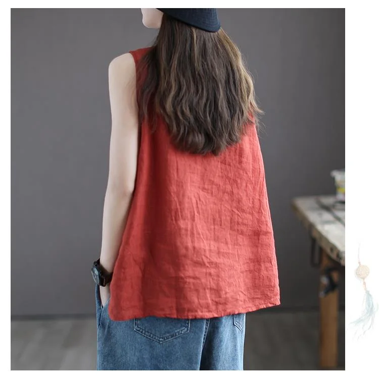 Amax luluE Summer Design Style Clothes Womens Pink Casual Tank Ladies Cotton Linen T-shirts Girl Buttons Vintage Tops Big Size