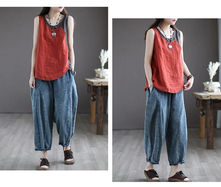 Amax luluE Summer Design Style Clothes Womens Pink Casual Tank Ladies Cotton Linen T-shirts Girl Buttons Vintage Tops Big Size