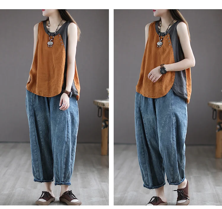 Amax luluE Summer Design Style Clothes Womens Pink Casual Tank Ladies Cotton Linen T-shirts Girl Buttons Vintage Tops Big Size