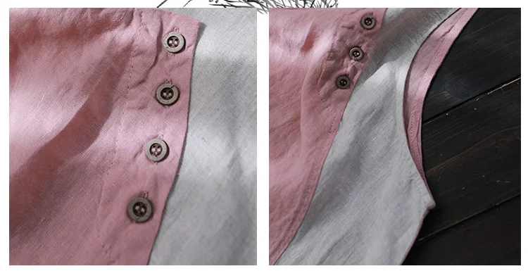 Amax luluE Summer Design Style Clothes Womens Pink Casual Tank Ladies Cotton Linen T-shirts Girl Buttons Vintage Tops Big Size