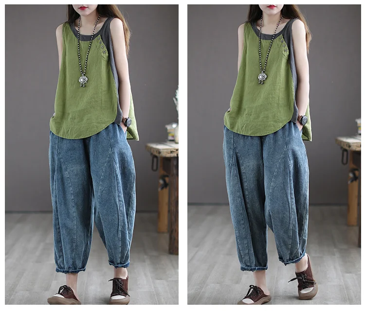 Amax luluE Summer Design Style Clothes Womens Pink Casual Tank Ladies Cotton Linen T-shirts Girl Buttons Vintage Tops Big Size