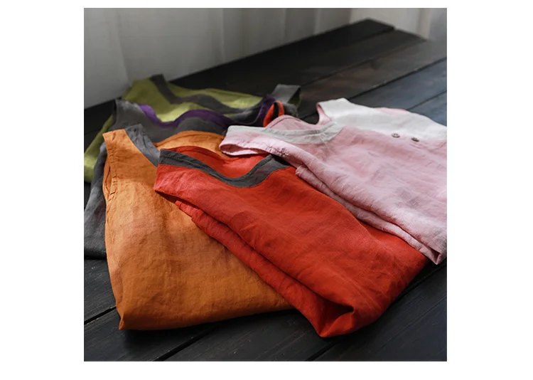 Amax luluE Summer Design Style Clothes Womens Pink Casual Tank Ladies Cotton Linen T-shirts Girl Buttons Vintage Tops Big Size