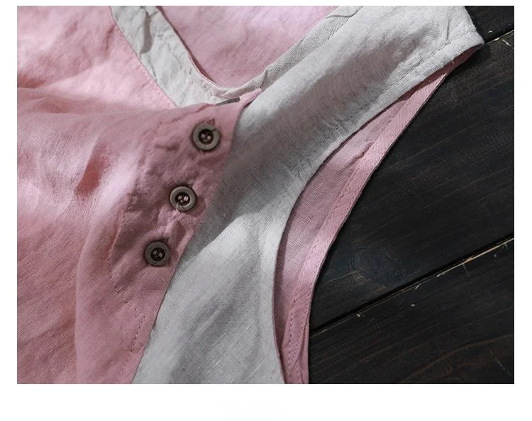 Amax luluE Summer Design Style Clothes Womens Pink Casual Tank Ladies Cotton Linen T-shirts Girl Buttons Vintage Tops Big Size
