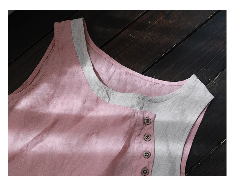 Amax luluE Summer Design Style Clothes Womens Pink Casual Tank Ladies Cotton Linen T-shirts Girl Buttons Vintage Tops Big Size