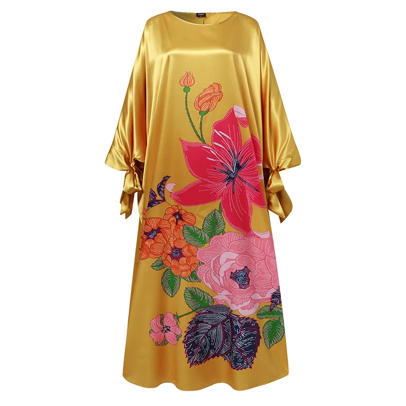 VONDA Oversized Dress Bohemian Women Long Sleeve Satin Party Dress Robe Autumn Vintage Casual Floral Printed Maxi Long Sundress