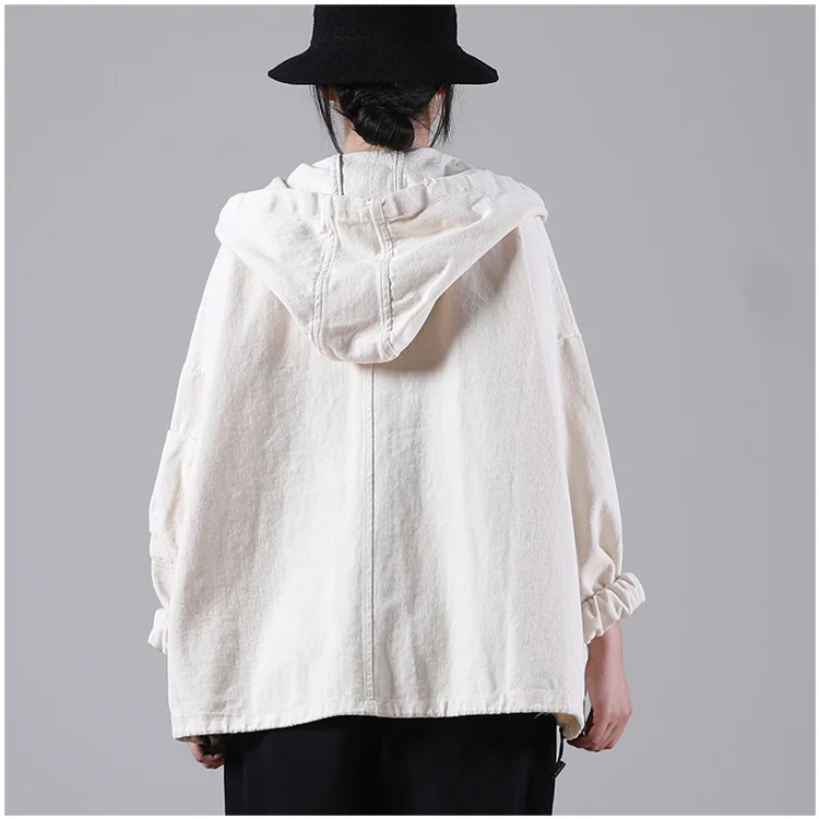 Amax luluE Autumn New Jacket 2024 Women White Hooded Zipper Coat Casual Loose Streetwear Female Pockets Vintage Harajuku Clothes