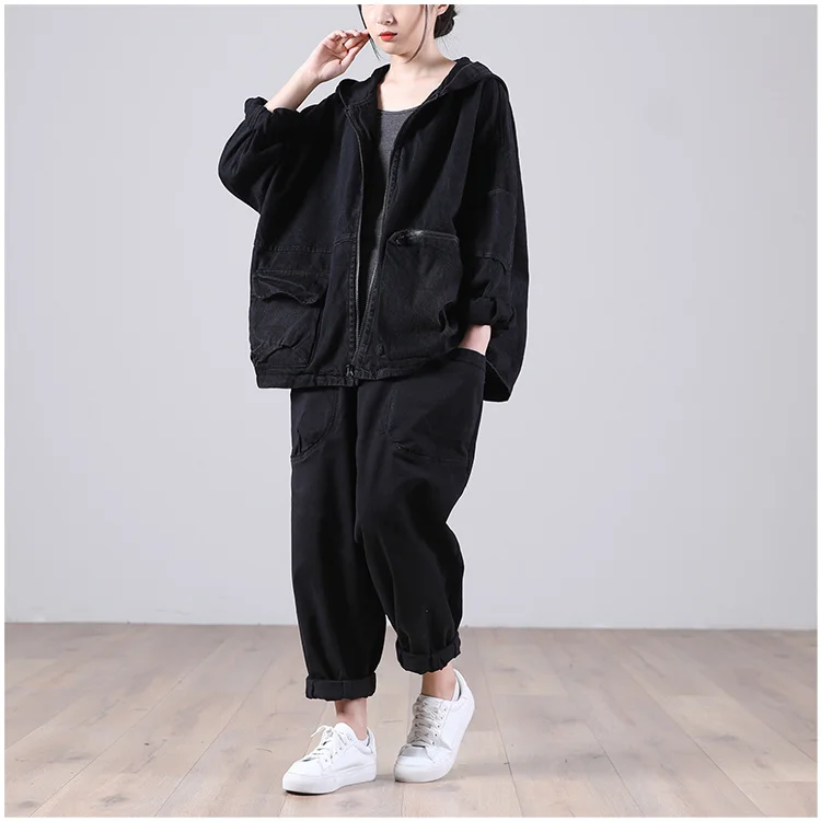 Amax luluE Autumn New Jacket 2024 Women White Hooded Zipper Coat Casual Loose Streetwear Female Pockets Vintage Harajuku Clothes