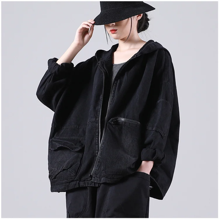 Amax luluE Autumn New Jacket 2024 Women White Hooded Zipper Coat Casual Loose Streetwear Female Pockets Vintage Harajuku Clothes