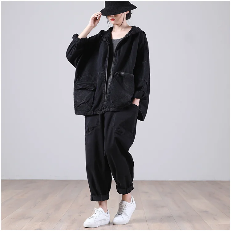 Amax luluE Autumn New Jacket 2024 Women White Hooded Zipper Coat Casual Loose Streetwear Female Pockets Vintage Harajuku Clothes