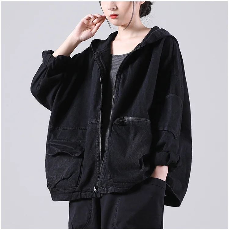 Amax luluE Autumn New Jacket 2024 Women White Hooded Zipper Coat Casual Loose Streetwear Female Pockets Vintage Harajuku Clothes