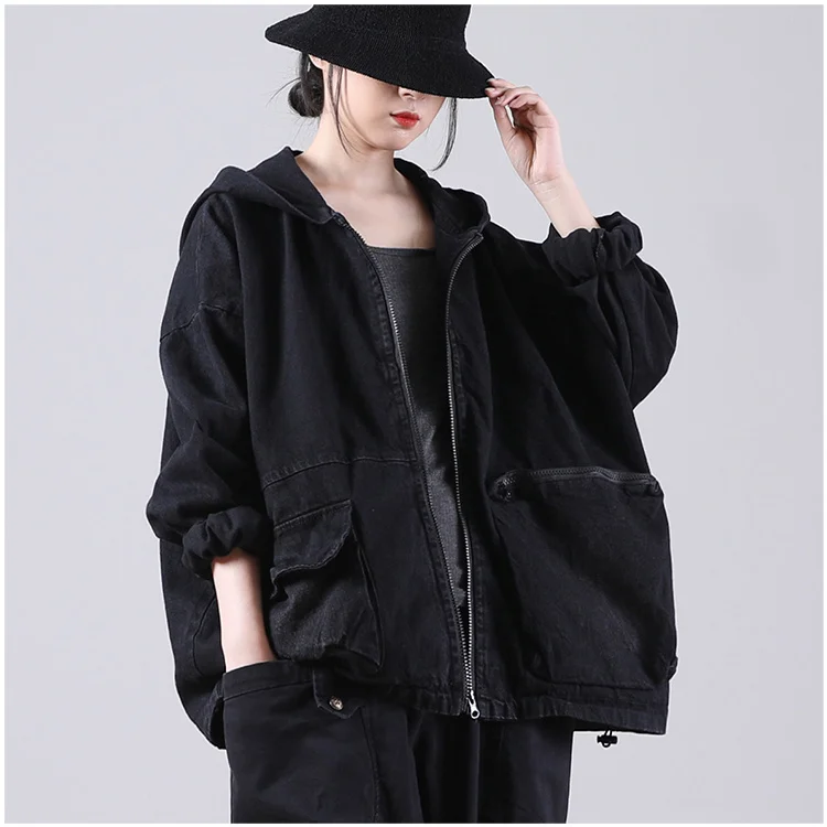 Amax luluE Autumn New Jacket 2024 Women White Hooded Zipper Coat Casual Loose Streetwear Female Pockets Vintage Harajuku Clothes