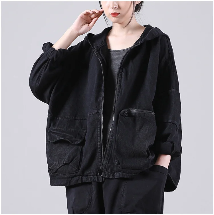 Amax luluE Autumn New Jacket 2024 Women White Hooded Zipper Coat Casual Loose Streetwear Female Pockets Vintage Harajuku Clothes