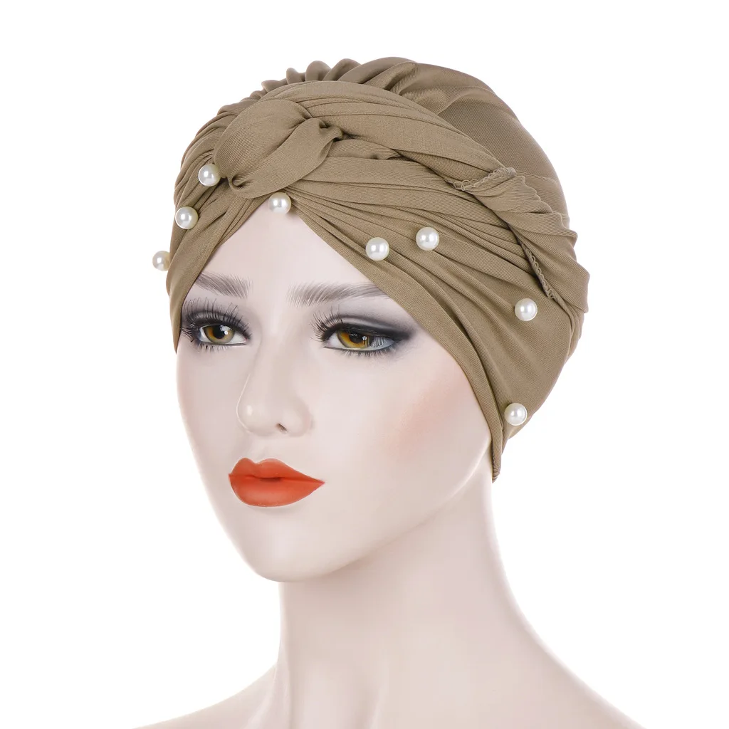 Muslim Fashion Women Elastic Velvet Pearls Turban Caps Islamic Hijab Bonnet Musulman Femme Headscarf Indian Hat Turbante Mujer