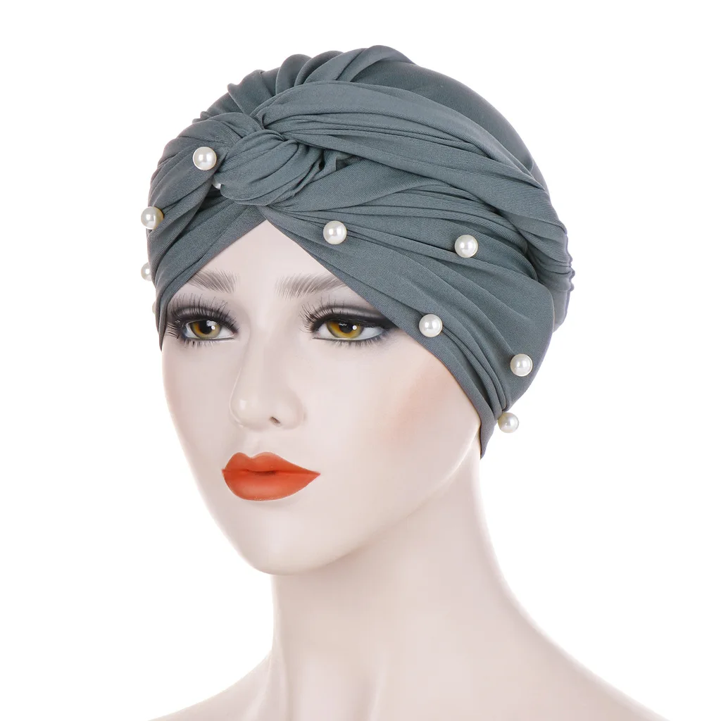 Muslim Fashion Women Elastic Velvet Pearls Turban Caps Islamic Hijab Bonnet Musulman Femme Headscarf Indian Hat Turbante Mujer