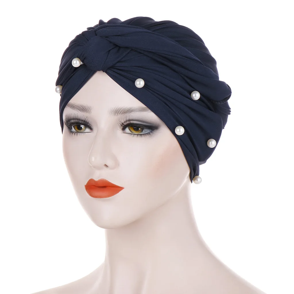 Muslim Fashion Women Elastic Velvet Pearls Turban Caps Islamic Hijab Bonnet Musulman Femme Headscarf Indian Hat Turbante Mujer