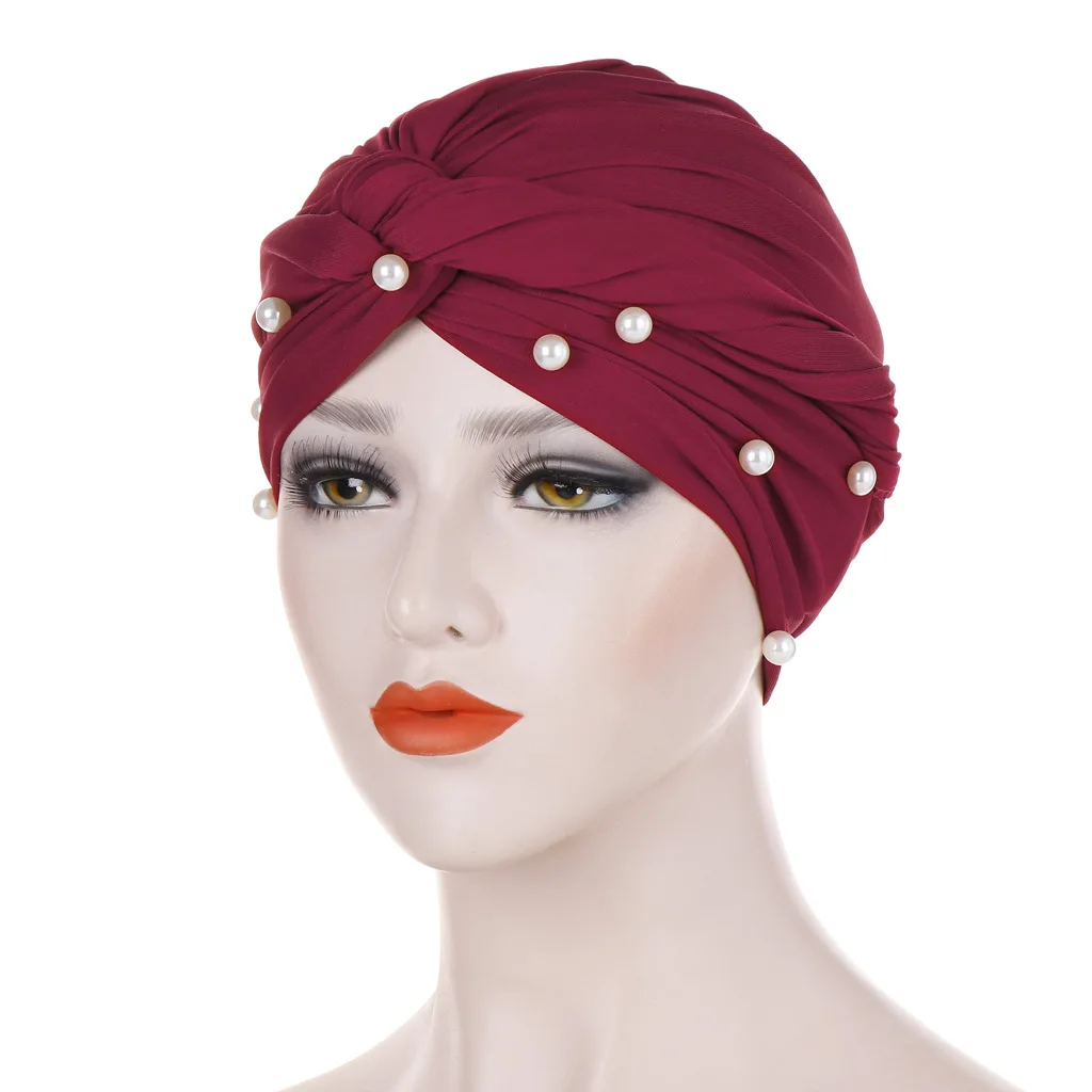 Muslim Fashion Women Elastic Velvet Pearls Turban Caps Islamic Hijab Bonnet Musulman Femme Headscarf Indian Hat Turbante Mujer