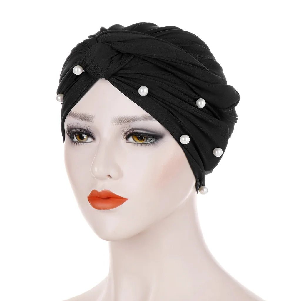 Muslim Fashion Women Elastic Velvet Pearls Turban Caps Islamic Hijab Bonnet Musulman Femme Headscarf Indian Hat Turbante Mujer