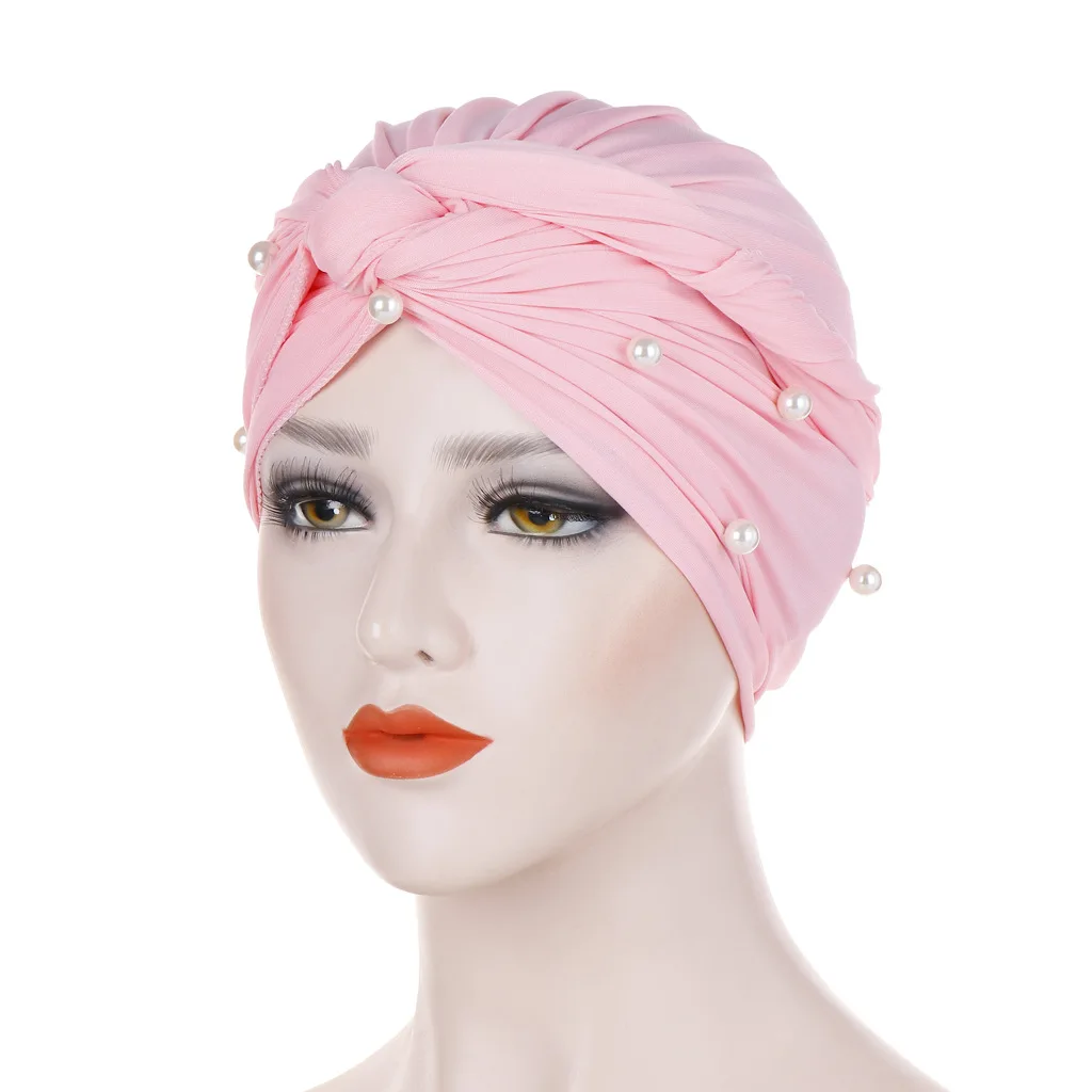 Muslim Fashion Women Elastic Velvet Pearls Turban Caps Islamic Hijab Bonnet Musulman Femme Headscarf Indian Hat Turbante Mujer