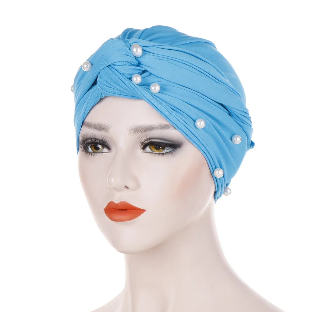 Muslim Fashion Women Elastic Velvet Pearls Turban Caps Islamic Hijab Bonnet Musulman Femme Headscarf Indian Hat Turbante Mujer