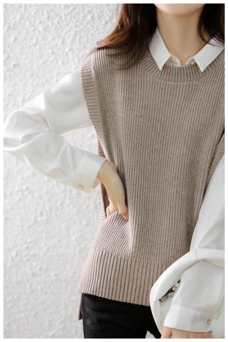DY Sweater for Women 2021 Autumn New Knitted Vest Wool Sweaters Sleeveless Tank Tops Elegant Female Clothing pull femme