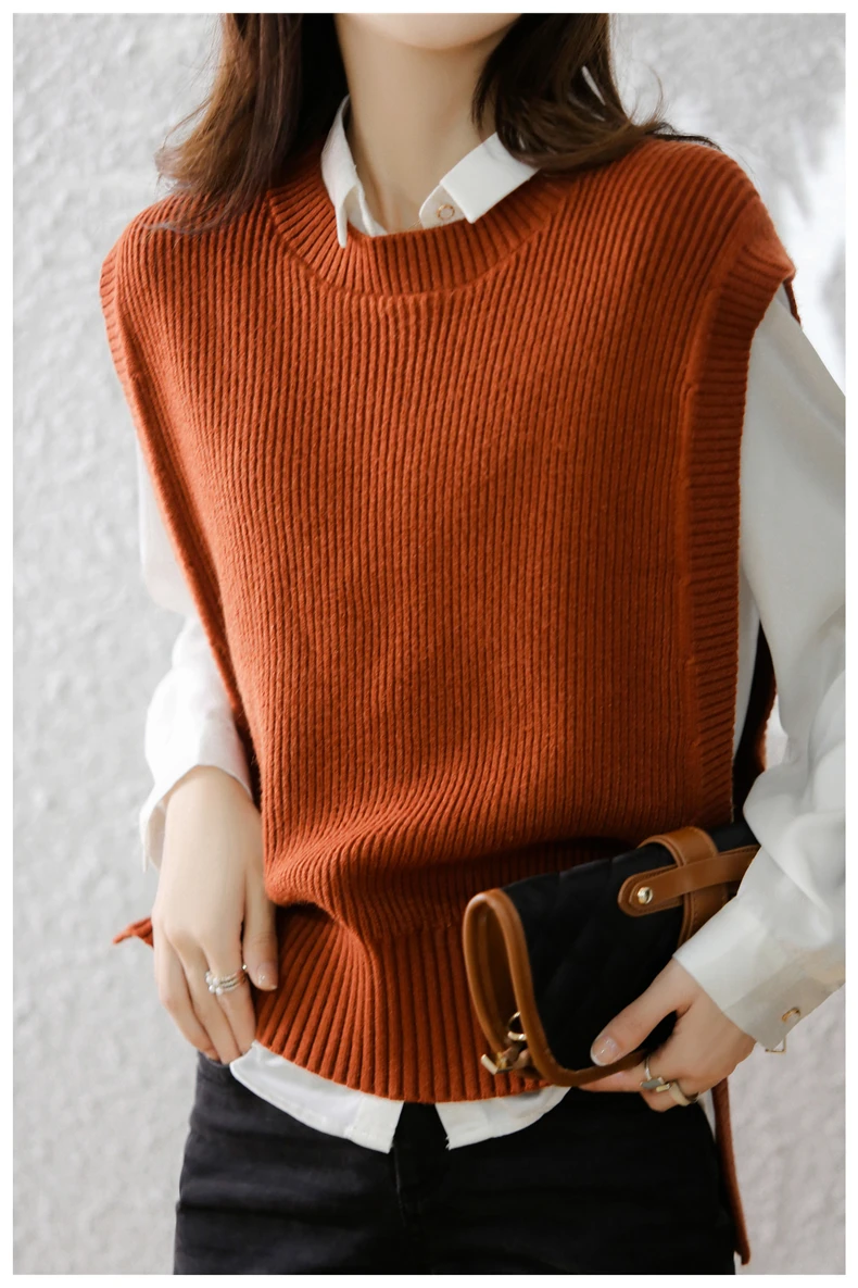 DY Sweater for Women 2021 Autumn New Knitted Vest Wool Sweaters Sleeveless Tank Tops Elegant Female Clothing pull femme