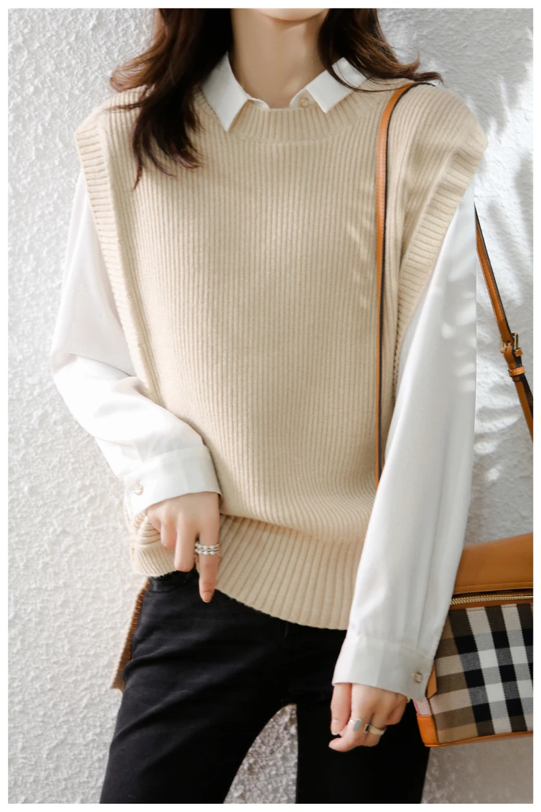 DY Sweater for Women 2021 Autumn New Knitted Vest Wool Sweaters Sleeveless Tank Tops Elegant Female Clothing pull femme