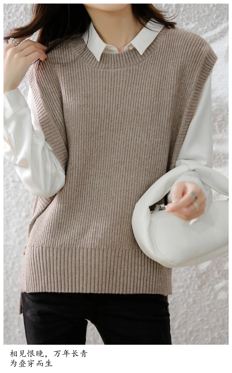 DY Sweater for Women 2021 Autumn New Knitted Vest Wool Sweaters Sleeveless Tank Tops Elegant Female Clothing pull femme