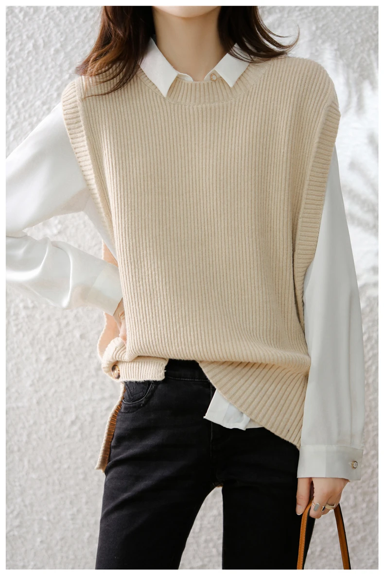 DY Sweater for Women 2021 Autumn New Knitted Vest Wool Sweaters Sleeveless Tank Tops Elegant Female Clothing pull femme