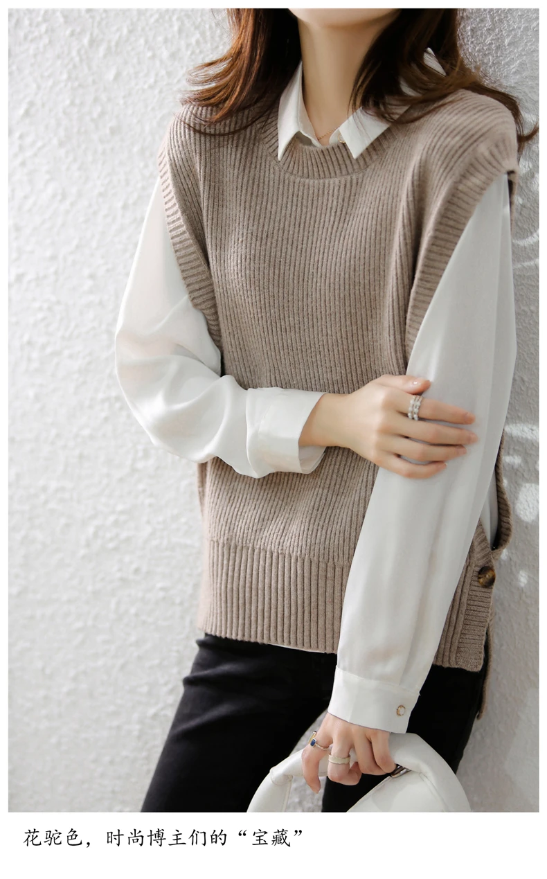 DY Sweater for Women 2021 Autumn New Knitted Vest Wool Sweaters Sleeveless Tank Tops Elegant Female Clothing pull femme