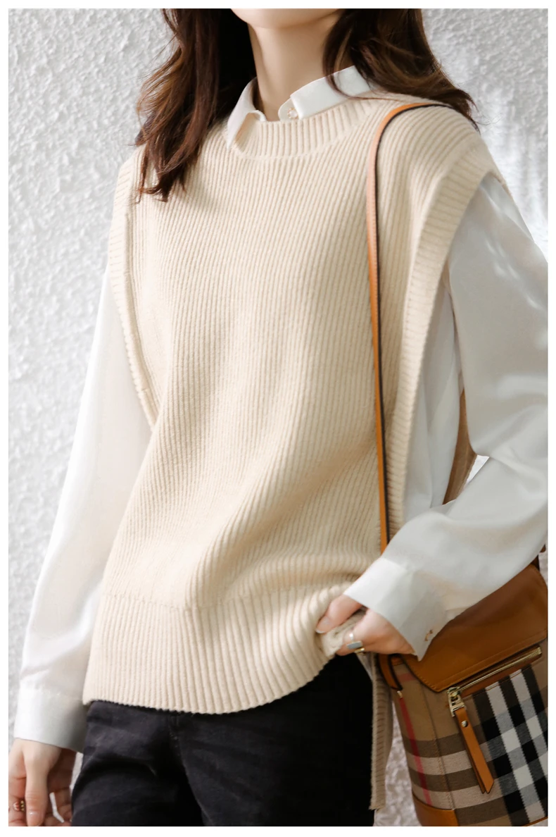 DY Sweater for Women 2021 Autumn New Knitted Vest Wool Sweaters Sleeveless Tank Tops Elegant Female Clothing pull femme