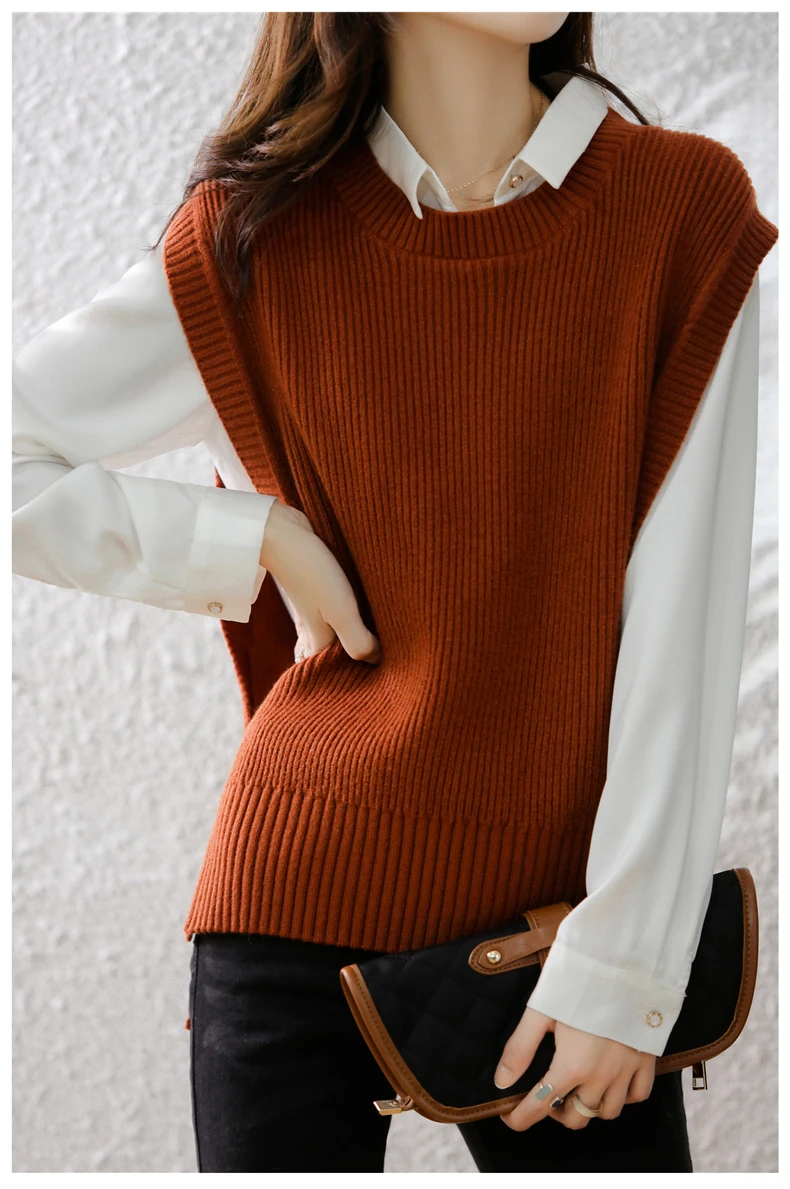 DY Sweater for Women 2021 Autumn New Knitted Vest Wool Sweaters Sleeveless Tank Tops Elegant Female Clothing pull femme