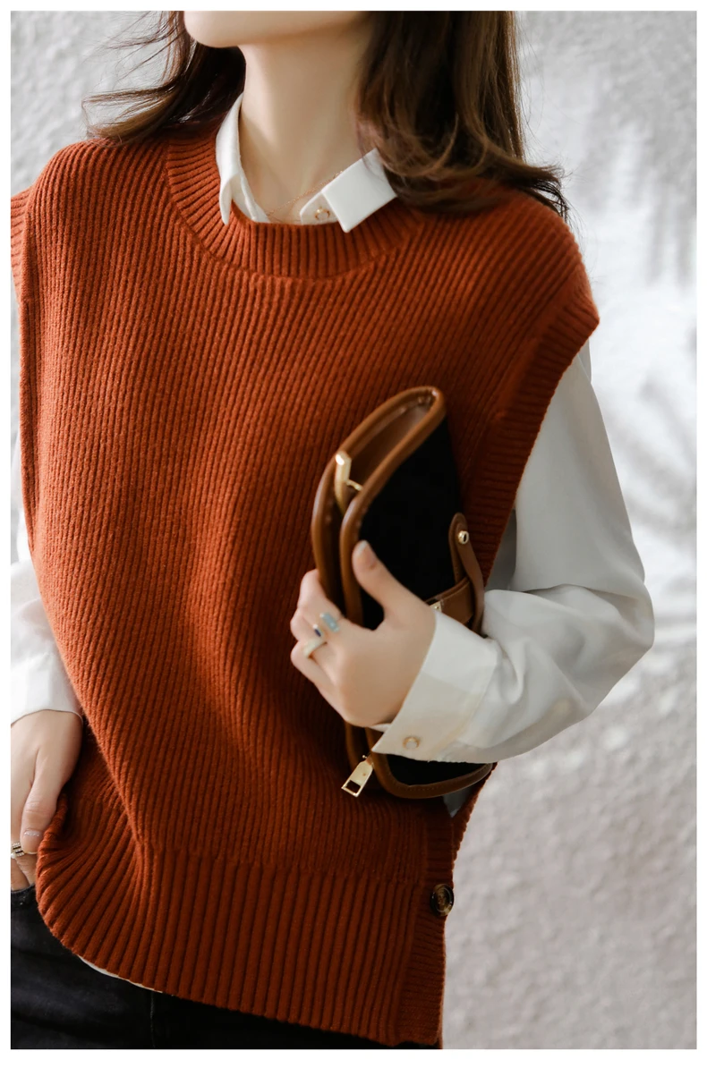 DY Sweater for Women 2021 Autumn New Knitted Vest Wool Sweaters Sleeveless Tank Tops Elegant Female Clothing pull femme