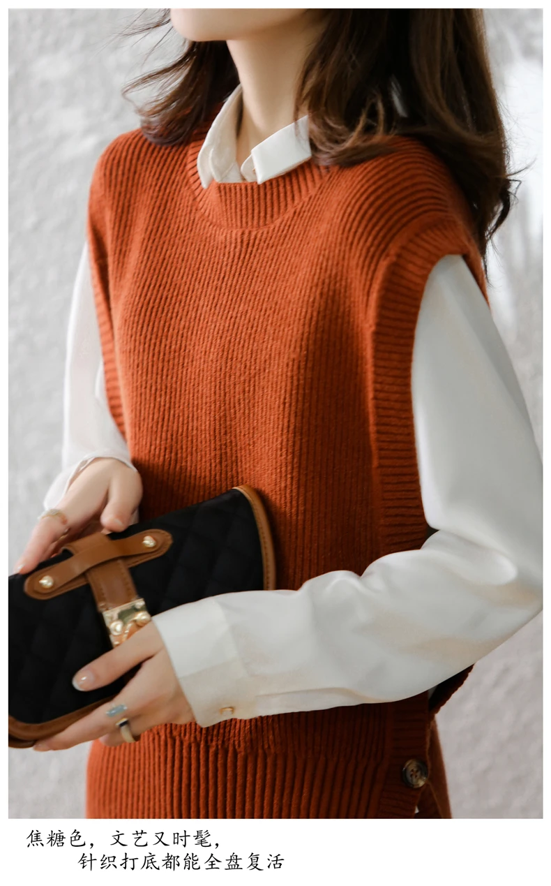 DY Sweater for Women 2021 Autumn New Knitted Vest Wool Sweaters Sleeveless Tank Tops Elegant Female Clothing pull femme