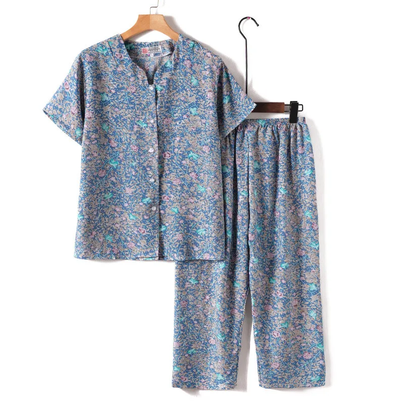 UHYTGF Middle-Aged Elderly Womens Suit Fashion Printing Casual Thin Summer Two-Piece Set Comfortable 3XL Big Size Tracksuit 1378