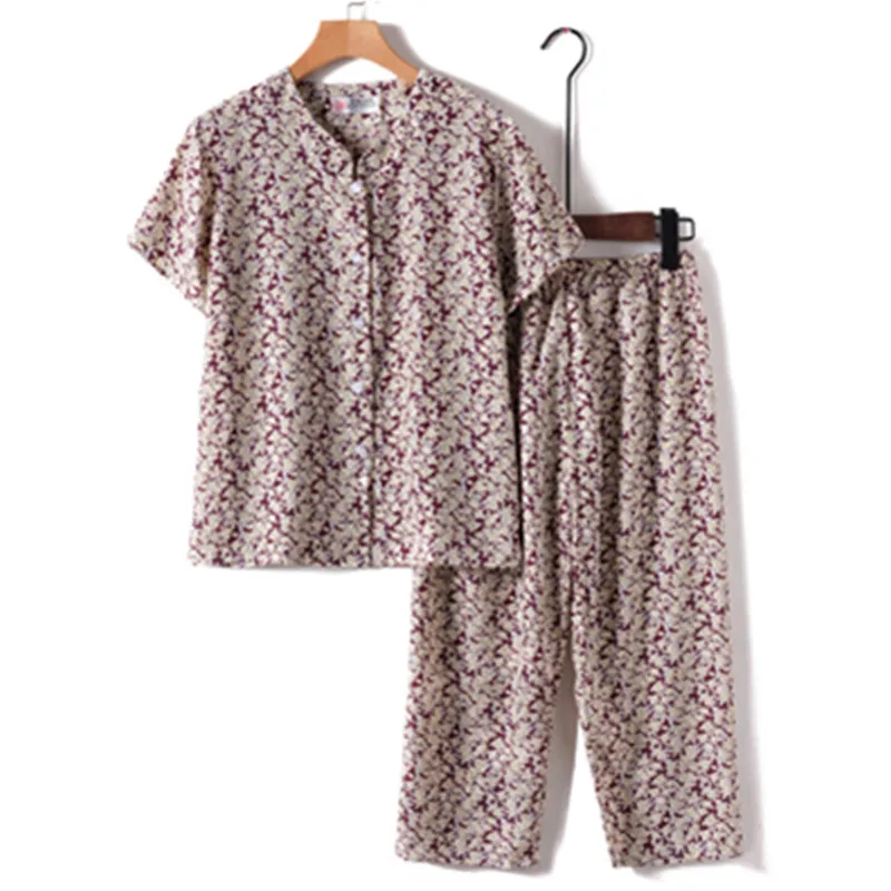UHYTGF Middle-Aged Elderly Womens Suit Fashion Printing Casual Thin Summer Two-Piece Set Comfortable 3XL Big Size Tracksuit 1378