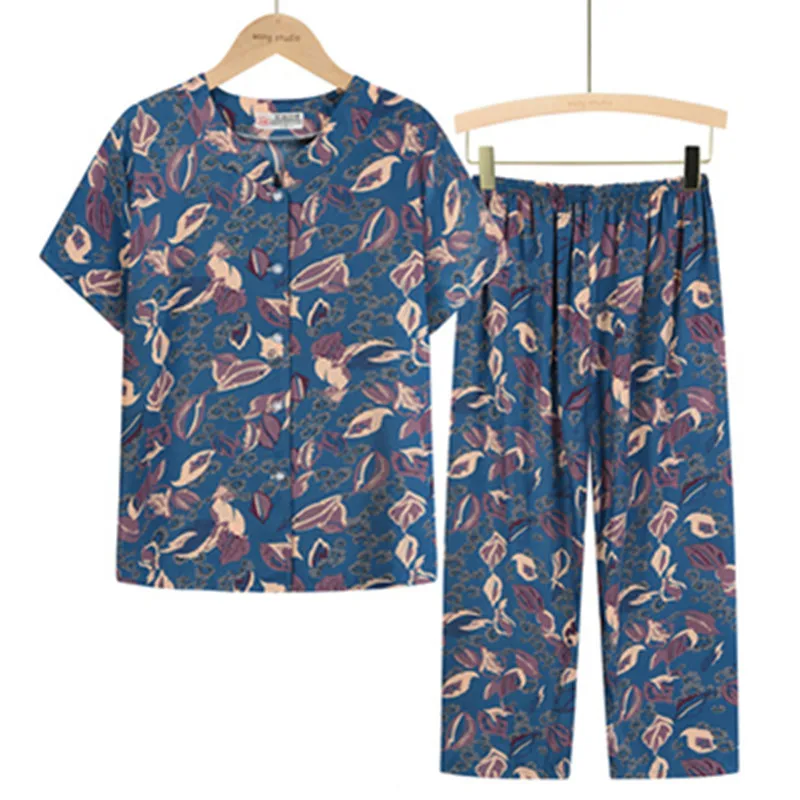 UHYTGF Middle-Aged Elderly Womens Suit Fashion Printing Casual Thin Summer Two-Piece Set Comfortable 3XL Big Size Tracksuit 1378