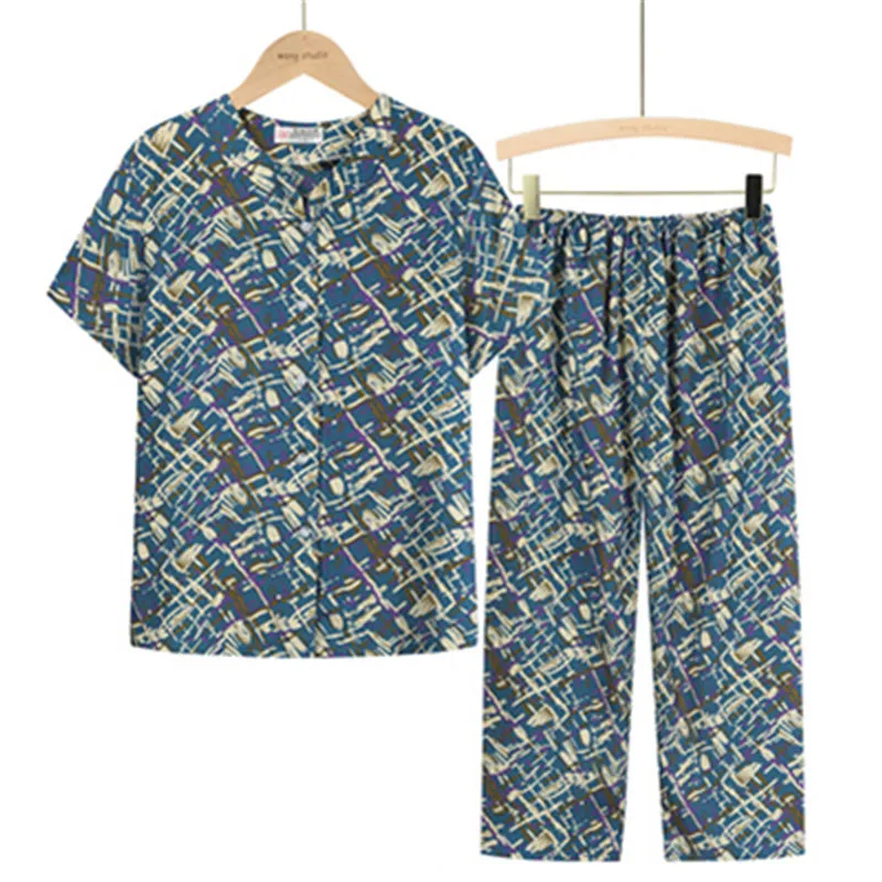 UHYTGF Middle-Aged Elderly Womens Suit Fashion Printing Casual Thin Summer Two-Piece Set Comfortable 3XL Big Size Tracksuit 1378