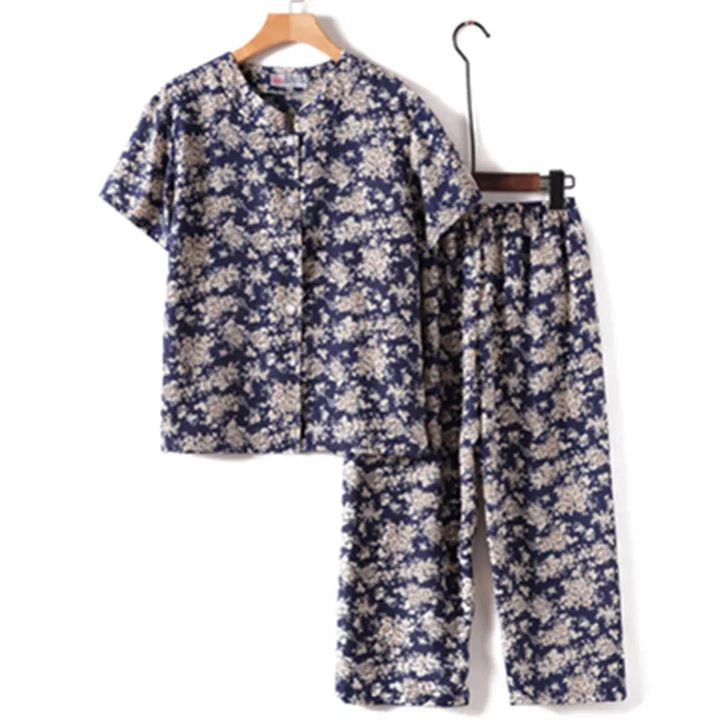 UHYTGF Middle-Aged Elderly Womens Suit Fashion Printing Casual Thin Summer Two-Piece Set Comfortable 3XL Big Size Tracksuit 1378