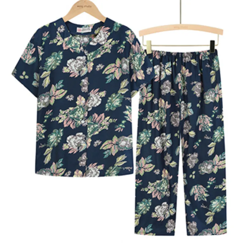 UHYTGF Middle-Aged Elderly Womens Suit Fashion Printing Casual Thin Summer Two-Piece Set Comfortable 3XL Big Size Tracksuit 1378