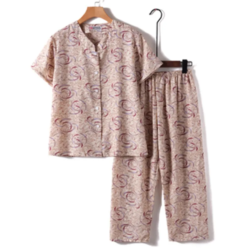 UHYTGF Middle-Aged Elderly Womens Suit Fashion Printing Casual Thin Summer Two-Piece Set Comfortable 3XL Big Size Tracksuit 1378