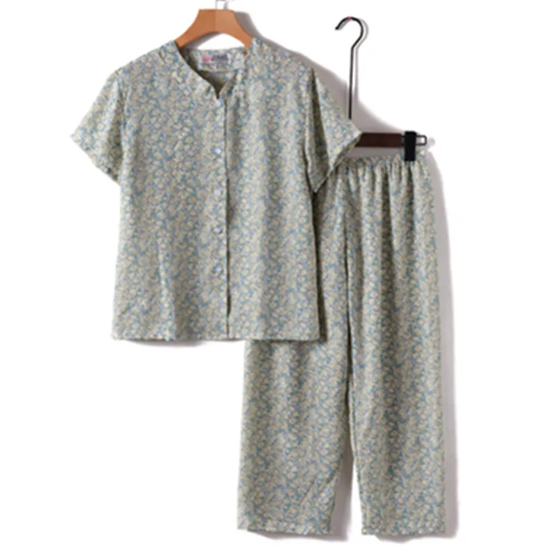 UHYTGF Middle-Aged Elderly Womens Suit Fashion Printing Casual Thin Summer Two-Piece Set Comfortable 3XL Big Size Tracksuit 1378