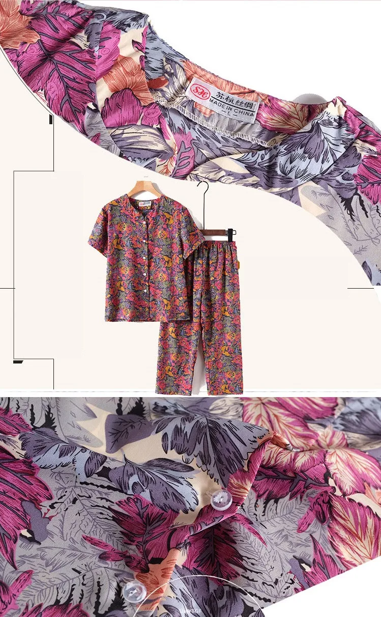 UHYTGF Middle-Aged Elderly Womens Suit Fashion Printing Casual Thin Summer Two-Piece Set Comfortable 3XL Big Size Tracksuit 1378