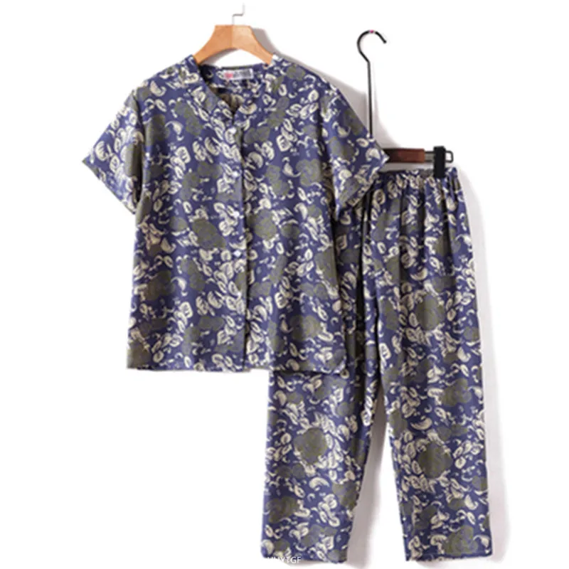 UHYTGF Middle-Aged Elderly Womens Suit Fashion Printing Casual Thin Summer Two-Piece Set Comfortable 3XL Big Size Tracksuit 1378
