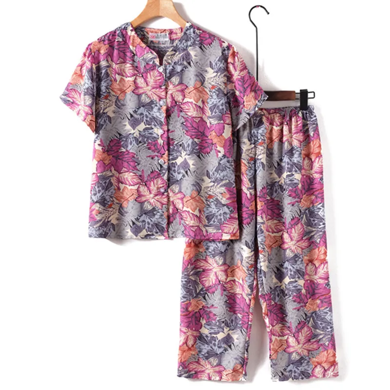 UHYTGF Middle-Aged Elderly Womens Suit Fashion Printing Casual Thin Summer Two-Piece Set Comfortable 3XL Big Size Tracksuit 1378
