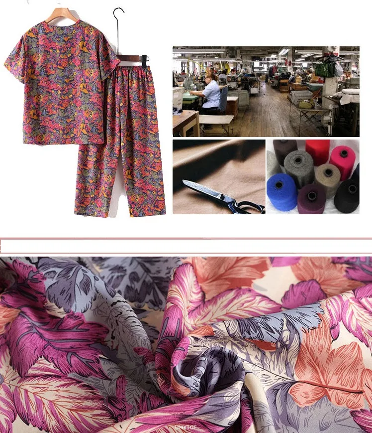 UHYTGF Middle-Aged Elderly Womens Suit Fashion Printing Casual Thin Summer Two-Piece Set Comfortable 3XL Big Size Tracksuit 1378