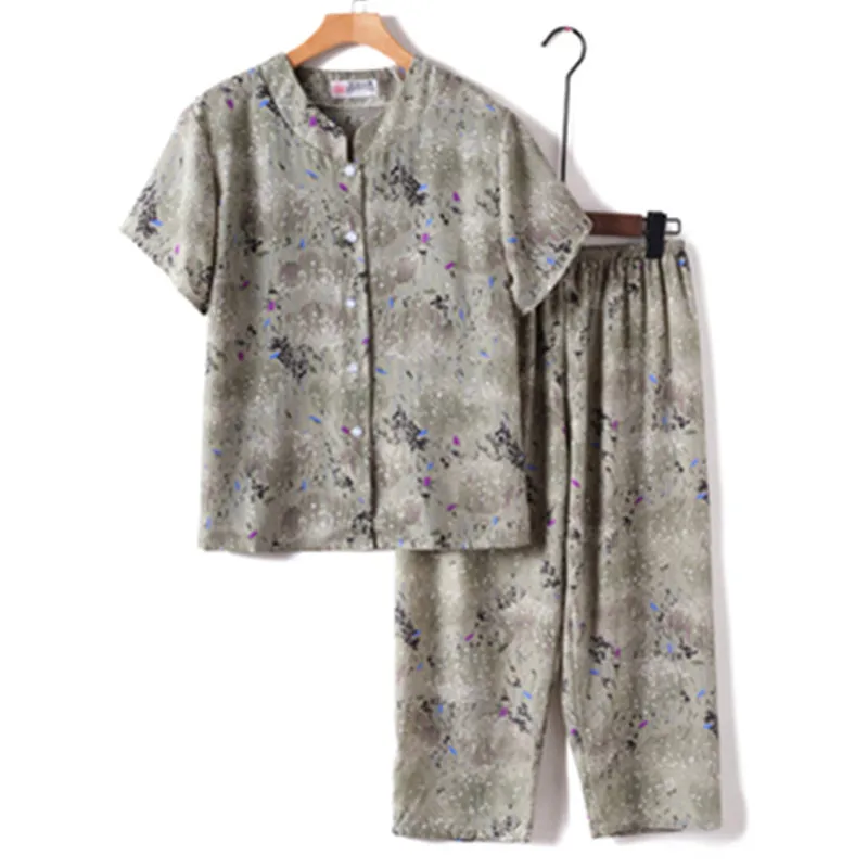 UHYTGF Middle-Aged Elderly Womens Suit Fashion Printing Casual Thin Summer Two-Piece Set Comfortable 3XL Big Size Tracksuit 1378
