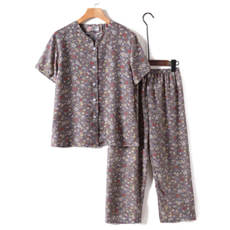 UHYTGF Middle-Aged Elderly Womens Suit Fashion Printing Casual Thin Summer Two-Piece Set Comfortable 3XL Big Size Tracksuit 1378