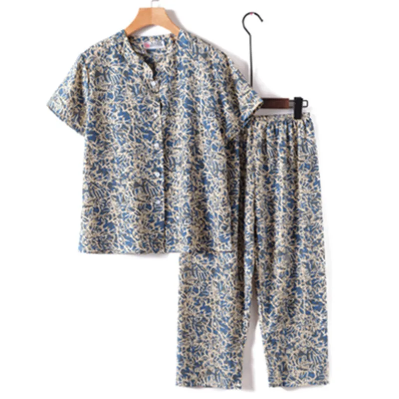 UHYTGF Middle-Aged Elderly Womens Suit Fashion Printing Casual Thin Summer Two-Piece Set Comfortable 3XL Big Size Tracksuit 1378