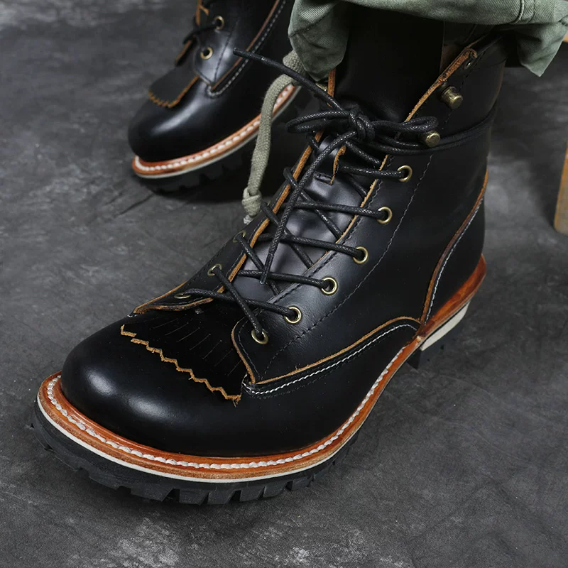 P001 Red Tornado Men's Genuine Cow Leather Motorcycle High Heel Casual Rider Footwear Cowhide Good Quality Goodyear Welted Boots