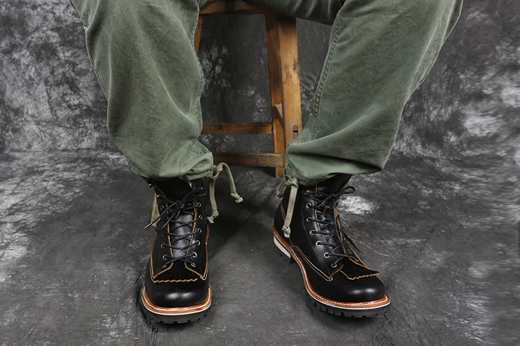 P001 Red Tornado Men's Genuine Cow Leather Motorcycle High Heel Casual Rider Footwear Cowhide Good Quality Goodyear Welted Boots